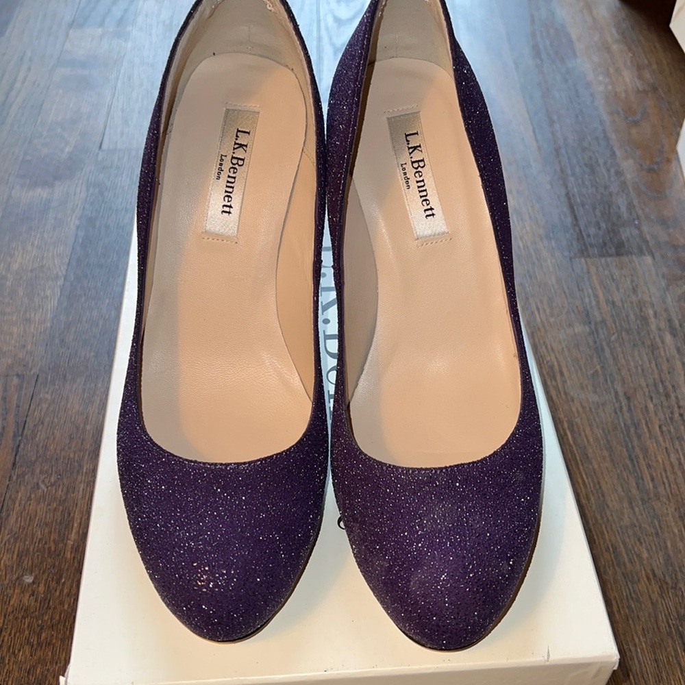 NWT LK Bennett Harley dark violet sugar crystal suede pump